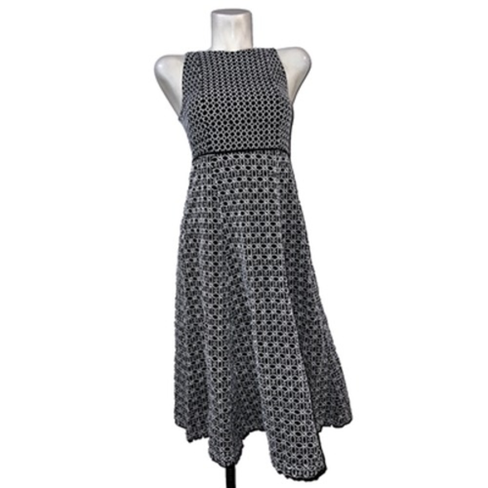 New Ann Taylor Navy Blue White Double Eyelet Fit Flare Midi Dress Womens Size 0